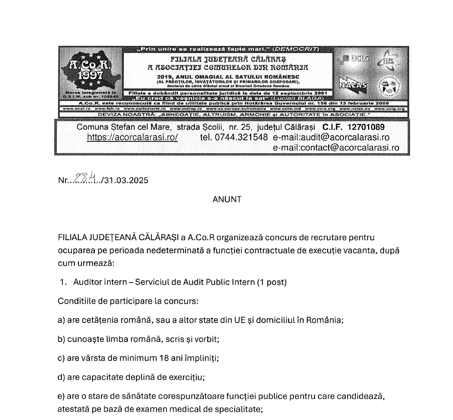 Concurs auditor intern